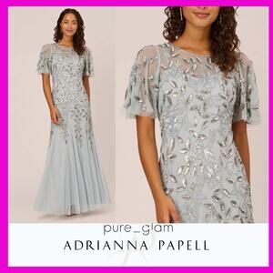 Adrianna Papell maxi dress sequin gown hand beaded